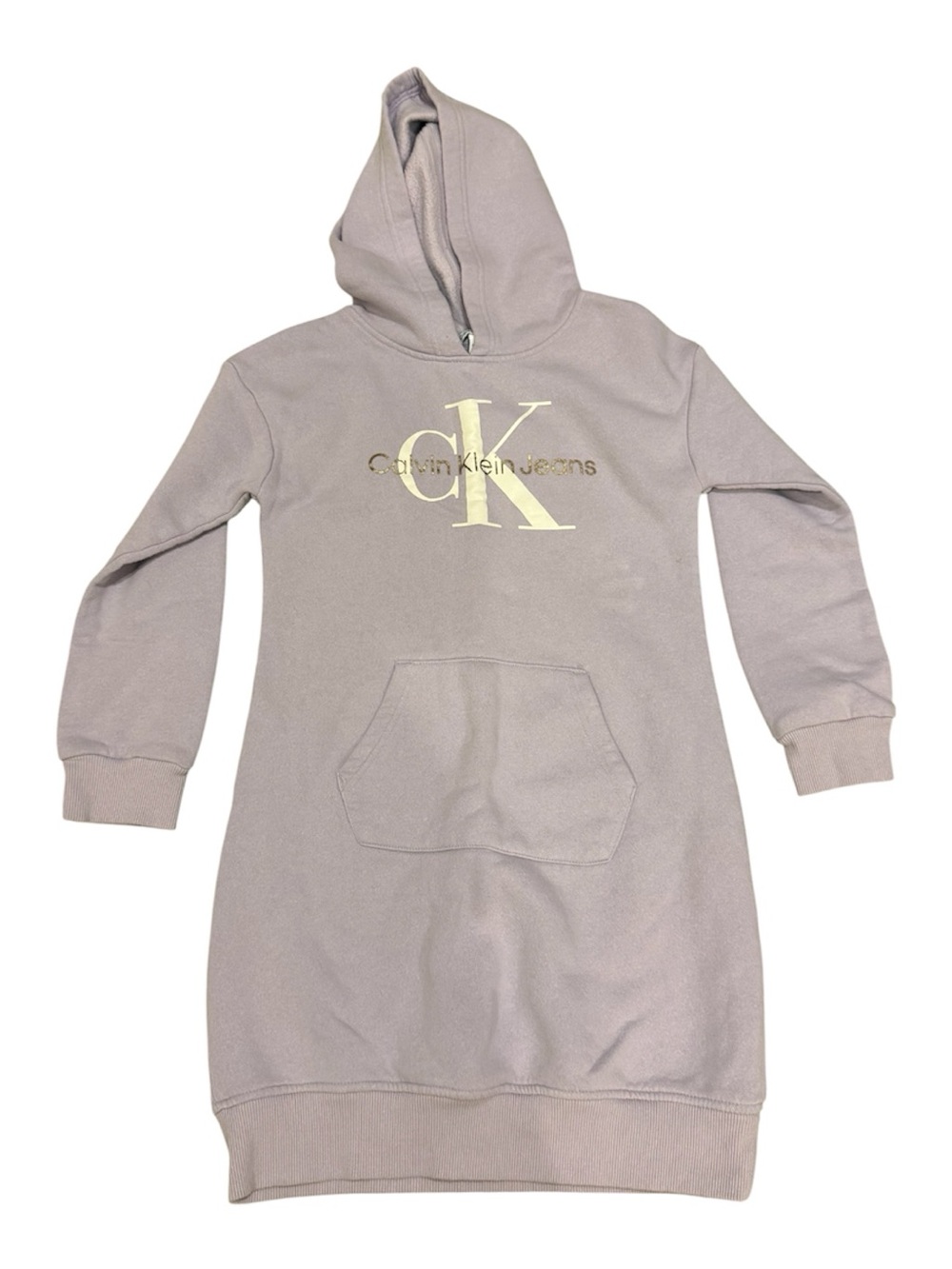 Calvin Klein Jeans Girls Hooded Dress in Mauve with Gold Logo